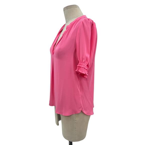 Current Air Los Angeles Pink V-Neck Short Puff Sleeve Blouse Size XS - Picture 5 of 11